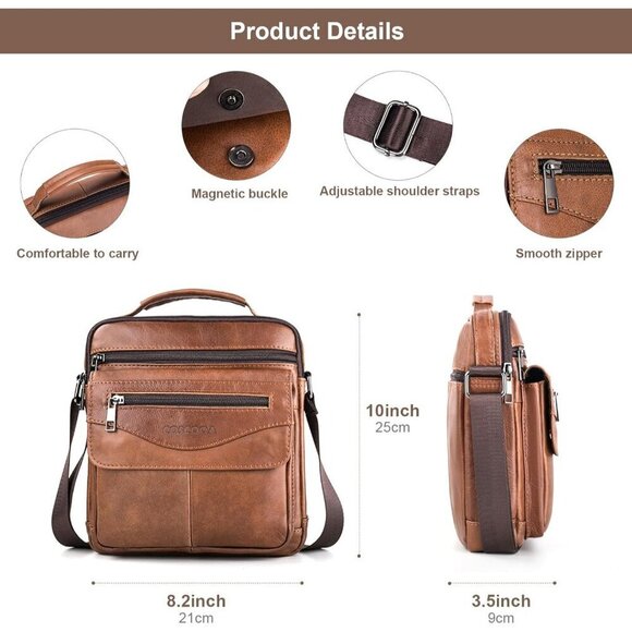 💫 Coscooa Leather Crossbody Bag Men Brown Messenger Satchel Travel Shoulder Bag - Picture 3 of 7